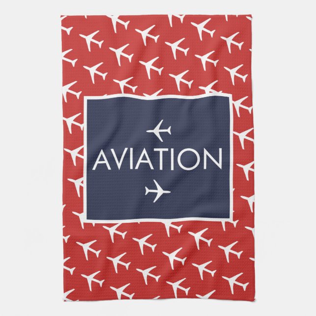 Funky White Plane Aeroplane Pilot Aviatiion Tea Towel (Vertical)