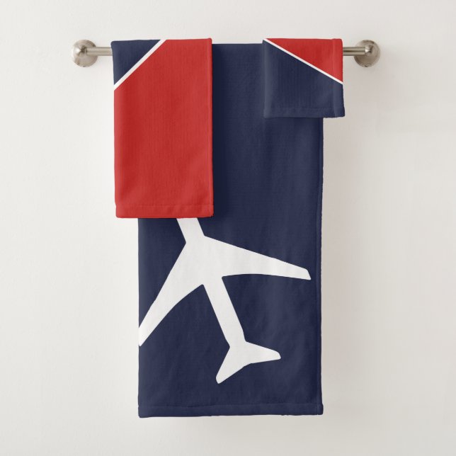 Funky White Plane Aeroplane Pilot Aviation Bath Towel Set (Insitu)