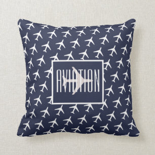 Funky White Plane Aeroplane Pilot Aviation Cushion