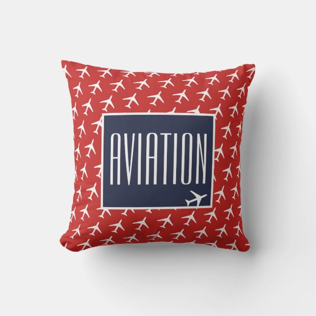 Funky White Plane Aeroplane Pilot Aviation Cushion (Front)