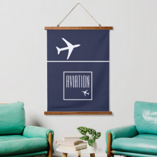 Funky White Plane Aeroplane Pilot Aviation Hanging Tapestry