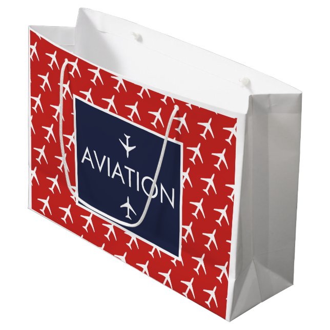 Funky White Plane Aeroplane Pilot Aviation Large Gift Bag (Front Angled)