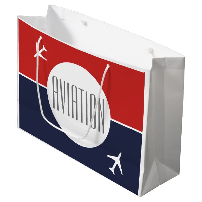 Funky White Plane Aeroplane Pilot Aviation Large Gift Bag (Front Angled)