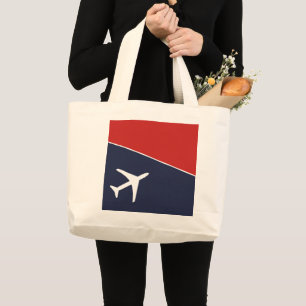 Funky White Plane Aeroplane Pilot Aviation Large Tote Bag
