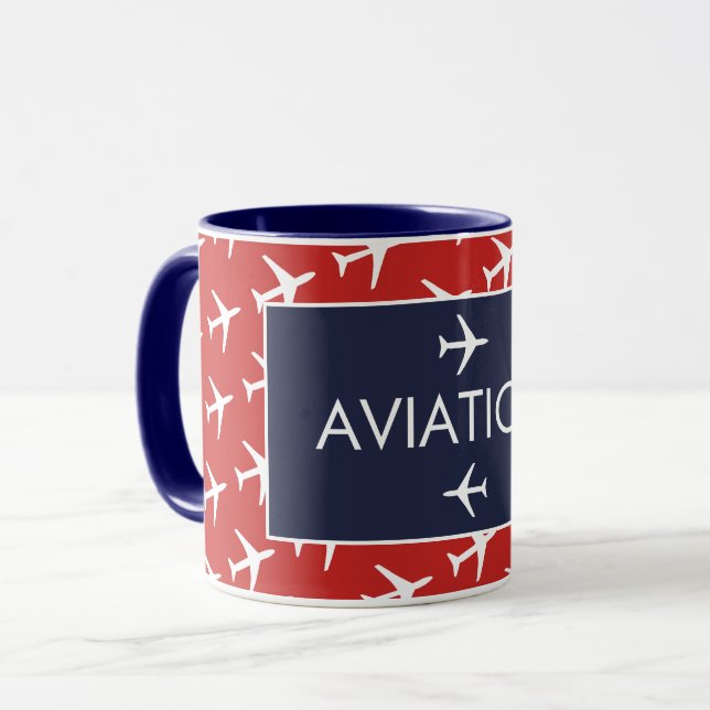 Funky White Plane Aeroplane Pilot Aviation Mug (Front Left)