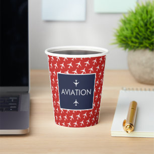 Funky White Plane Aeroplane Pilot Aviation Paper Cups