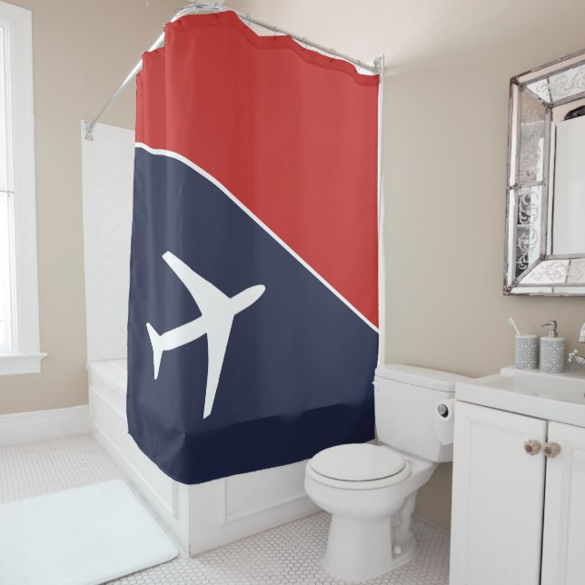 Funky White Plane Aeroplane Pilot Aviation Shower Curtain (In Situ)