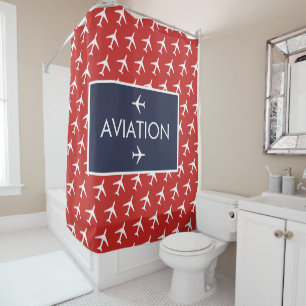 Funky White Plane Aeroplane Pilot Aviation Shower Curtain