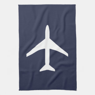 Funky White Plane Aeroplane Pilot Flying Tea Towel