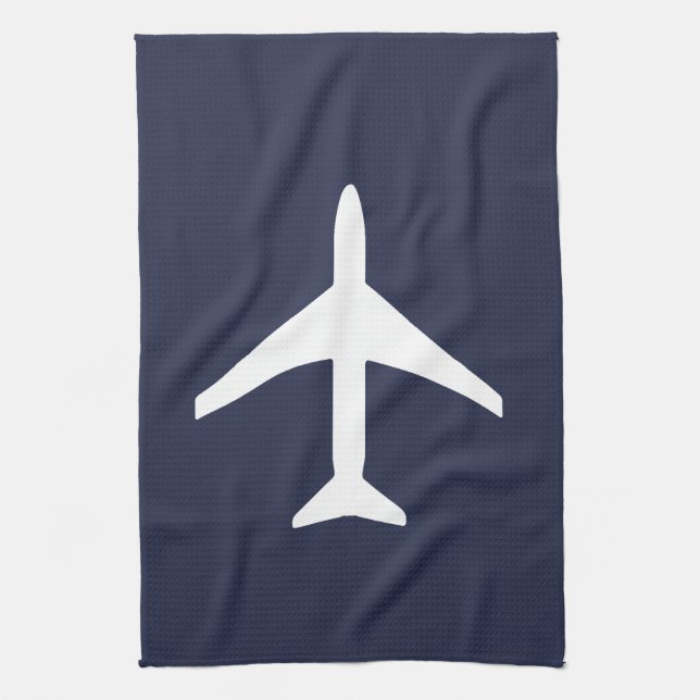 Funky White Plane Aeroplane Pilot Flying Tea Towel (Vertical)