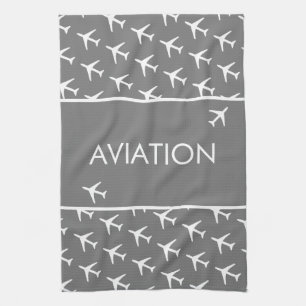 Funky White Plane Airplane Pilot Aviatiion Tea Towel