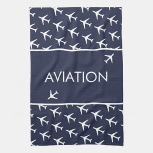 Funky White Plane Airplane Pilot Aviatiion Tea Towel