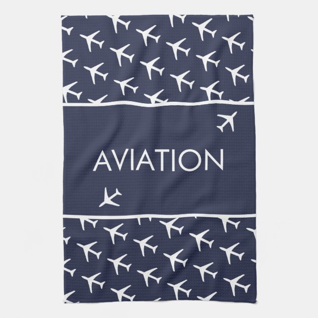 Funky White Plane Airplane Pilot Aviatiion Tea Towel (Vertical)