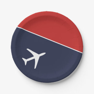 Funky White Plane Airplane Pilot Aviation Paper Plate