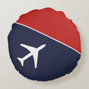 Funky White Plane Airplane Pilot Aviation Round Cushion