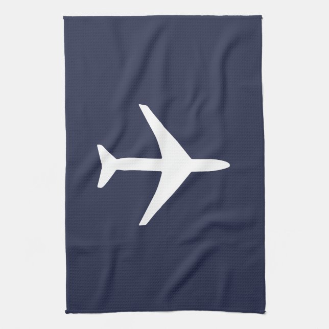 Funky White Plane Airplane Pilot Flying Tea Towel (Vertical)