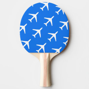 Funky White Plane Blue Background Pilot Aviation Ping Pong Paddle