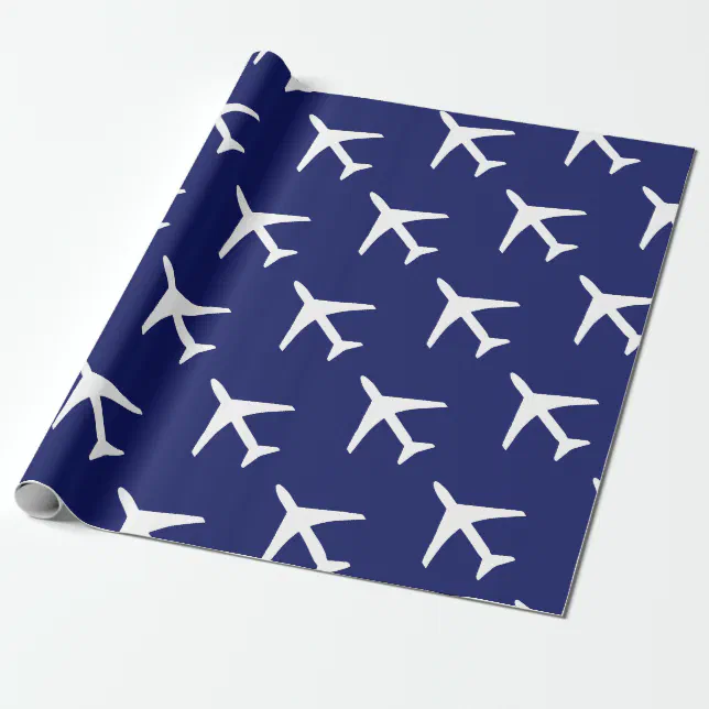 Funky White Plane Blue Background Pilot Aviation Wrapping Paper | Zazzle