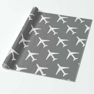 Funky White Plane Grey Background Pilot Aviation Wrapping Paper