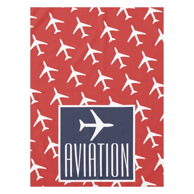 Funky White Plane Red Blue Pilot Aviation Tablecloth (Front)