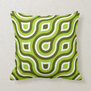 Funky Wild Circle Retro Pattern Lime Green White Cushion