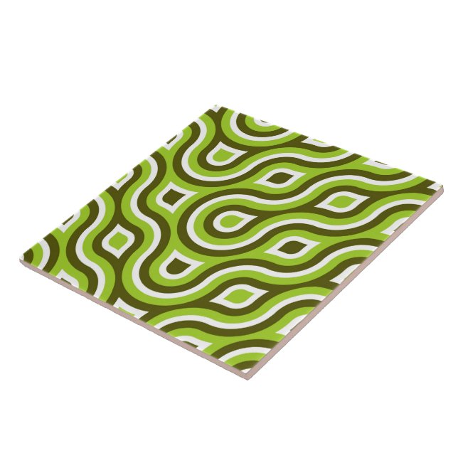 Funky Wild Circle Retro Pattern Lime Green White Tile (Side)