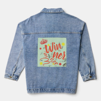Funky Winner Word Crown Star  Denim Jacket