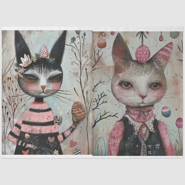 Funky Wired Cats Decoupage Tissue Paper (Front)
