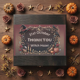 Funky Witch Hat Pumpkin Bat Raven Ornate Thank You Rectangular Sticker