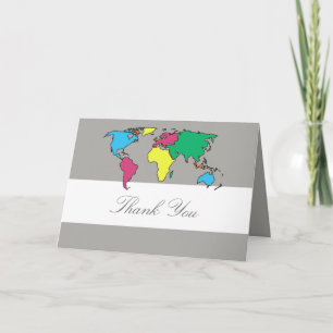 Funky World Map Thank You Greeting Card