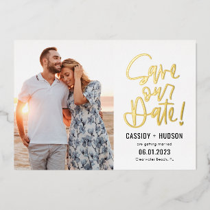 Funky Writing REAL FOIL Save The Date Card