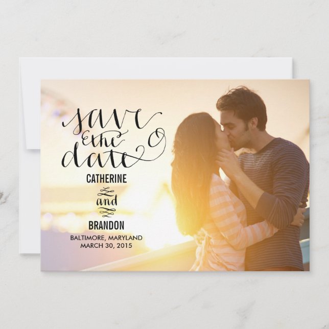 Funky Writing Save The Date - Wood (Front)