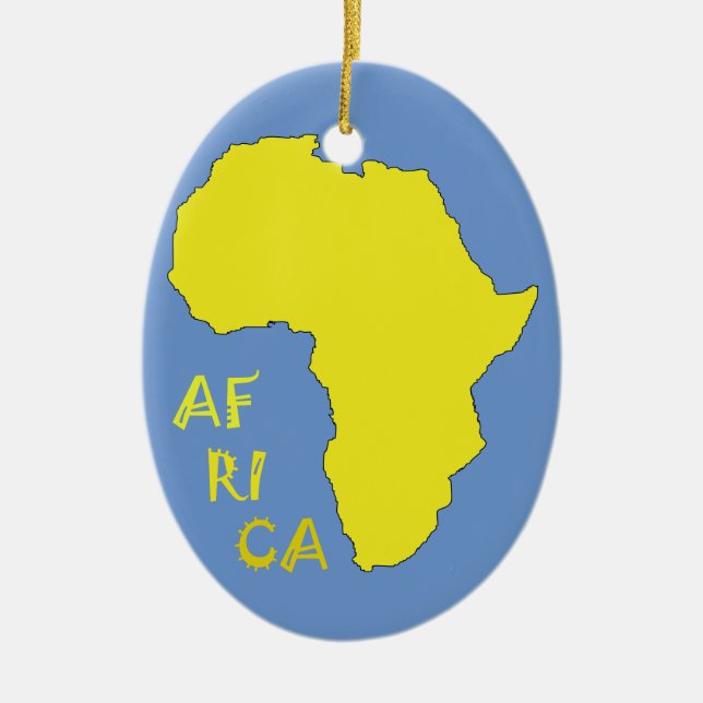 Funky Yellow Africa Map Ceramic Tree Decoration (Front)