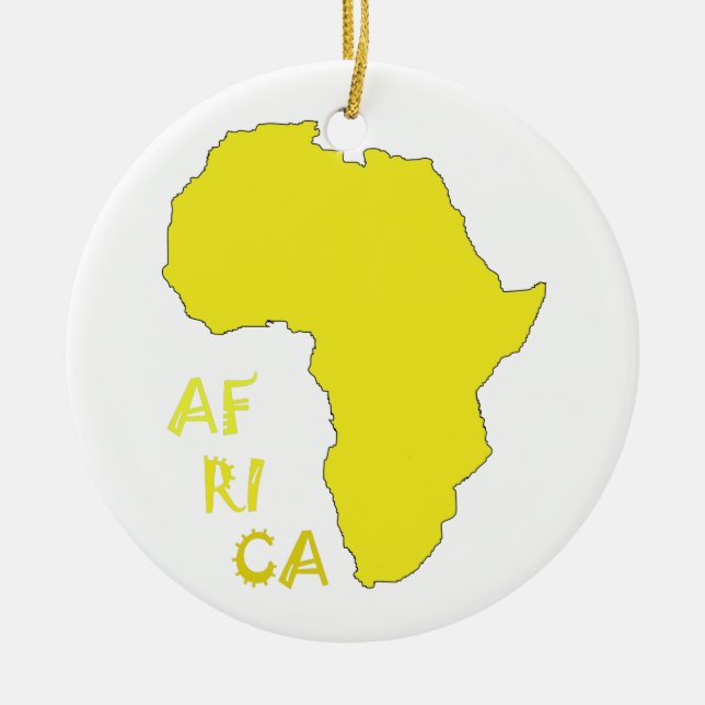 Funky Yellow Africa Map Ceramic Tree Decoration (Front)