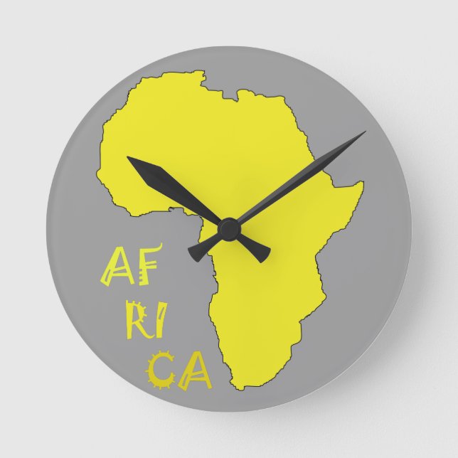 Funky Yellow Africa Map Round Clock (Front)