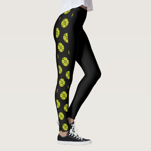Funky Yellow And Black Folk Pattern Leggings (Right)