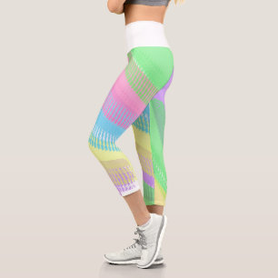 Funky Yellow Blue Red Abstract Art Pastel Theme Capri Leggings