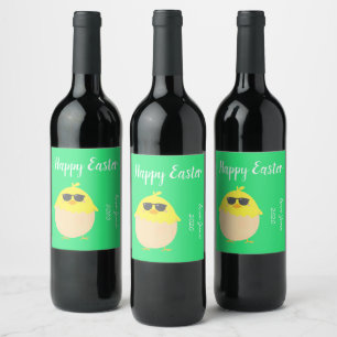 Funky yellow Happy Easter cool chick Wine Label