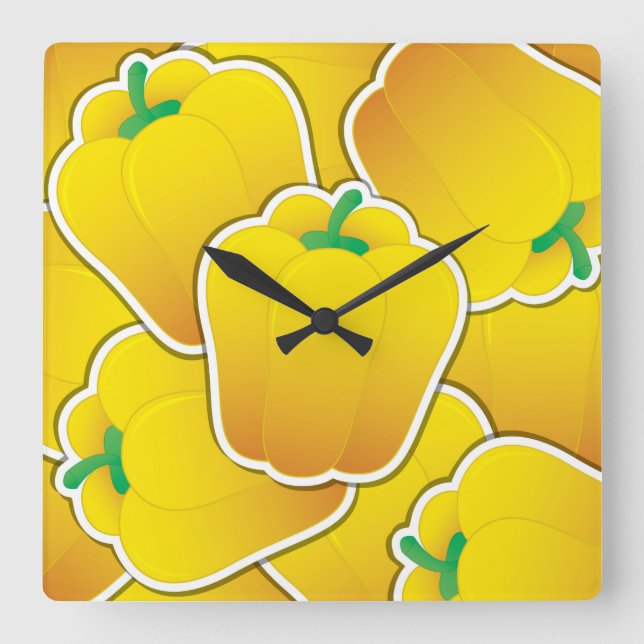 Funky yellow pepper square wall clock (Front)