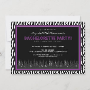 Funky Zebra Bachelorette Party Invitation (purple)