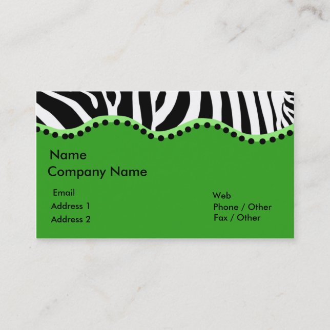 Funky Zebra In Green Business Card (Front)
