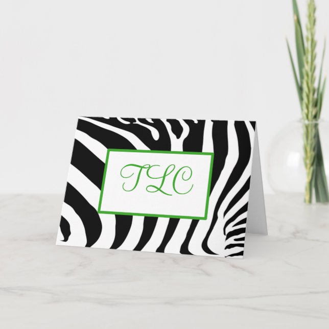 Funky Zebra Monogram Card in Green (Front)