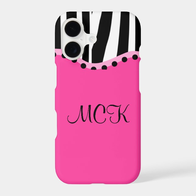 Funky Zebra Monogrammed iPhone Case (Back)