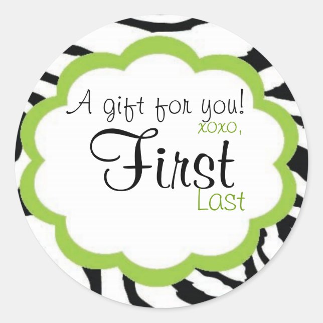 Funky Zebra Persaonalized Gift Sticker (Front)