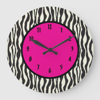 Funky Zebra Pink Round (Large) Wall Clock