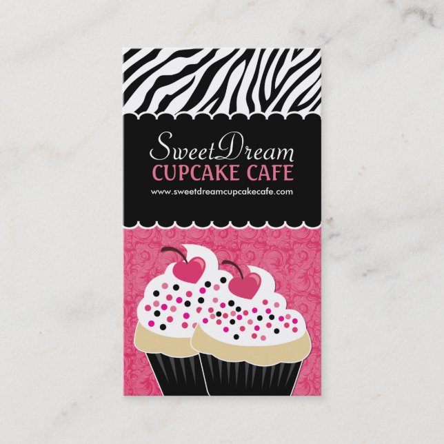 Funky Zebra Print Cupcake Bakery Business Cards (Front)
