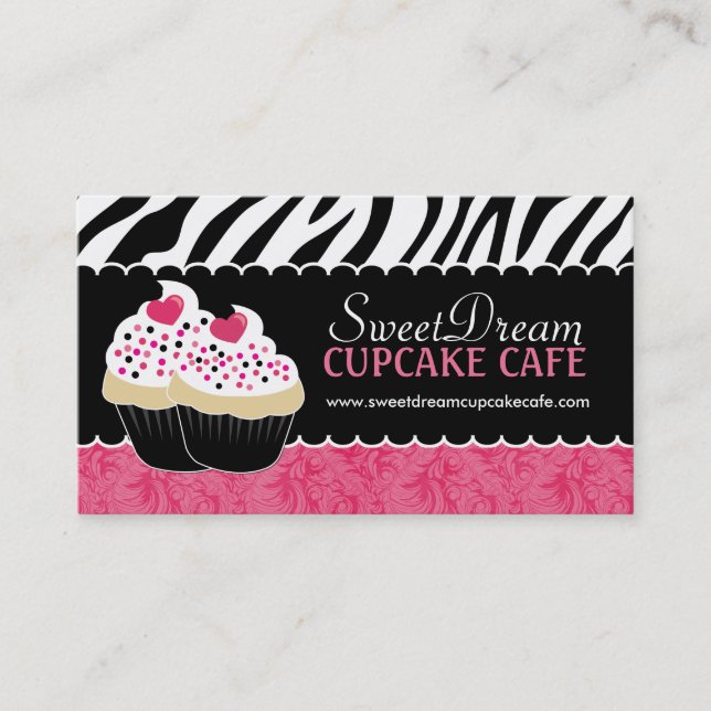 Funky  Zebra Print Cupcake Bakery Business Cards (Front)