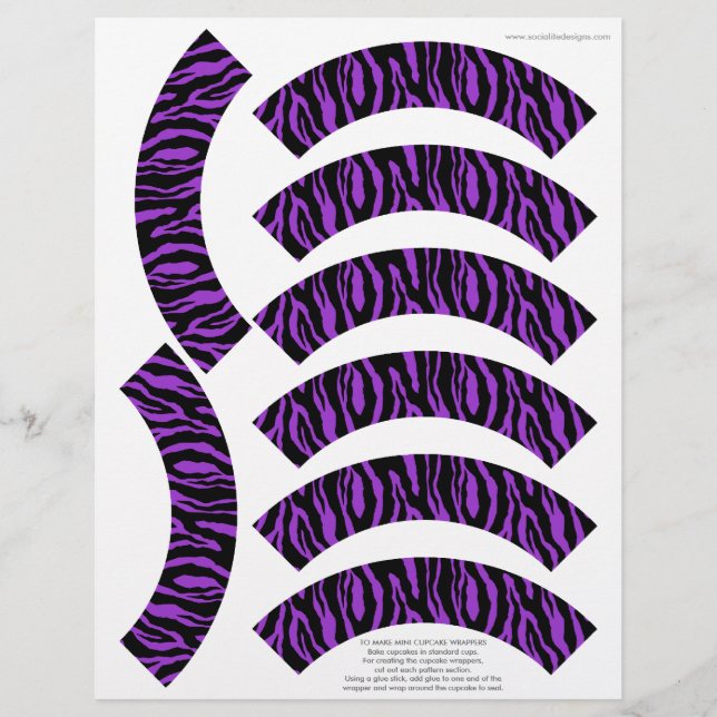 Funky Zebra Print Purple Mini Cupcake Wrappers (Front)