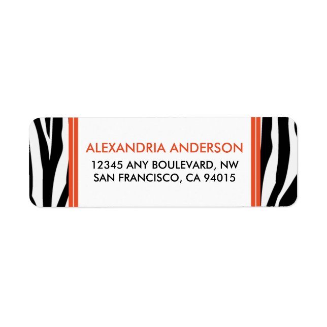 Funky Zebra Print Return Address Label (orange) (Front)