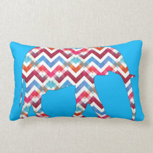 Funky Zigzag Chevron Elephant on Teal Blue Lumbar Cushion